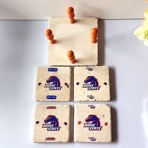 5 piece of Boise State Tiles Coasters and Holder.